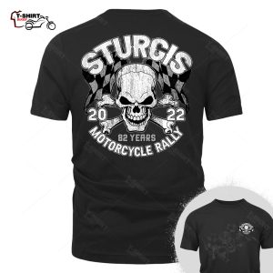 2022 Sturgis Motorcycle Rally Skull And Checkered Flag Black T Shirt 74652495 1