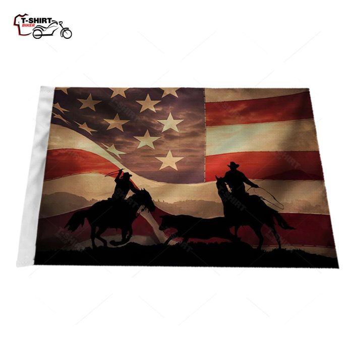 American Cowboy Team Ropers With American Flag Motorcycle Flag 1 83561906 1