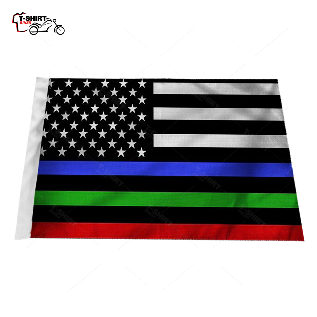 Police Military And Fire Thin Line USA Blue Green Red Line Motorcycle Flag Police Military And Fire Thin Line USA Blue Green Red Line Motorcycle Flag