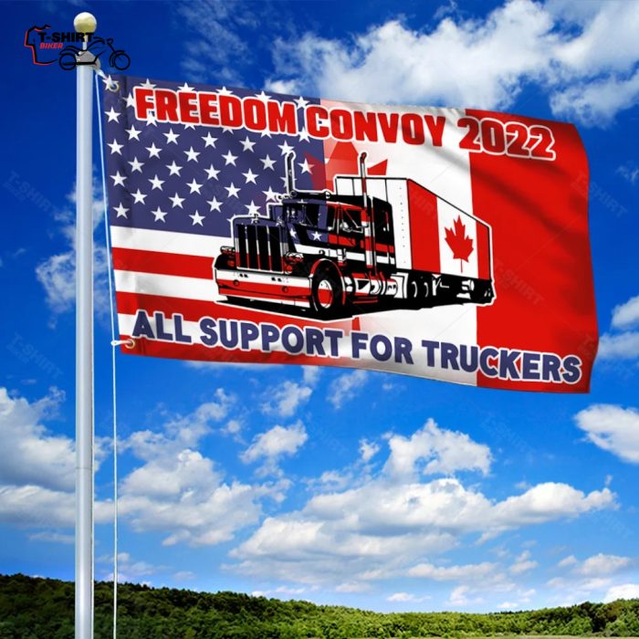 Freedom Convoy 2022 All Support For Truckers Canadian And American Flag Grommet Flag 2 78309829 1