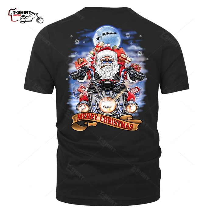 Santa Clause Driving Motorcycle Merry Christmas Back Print T Shirt 87972644 1