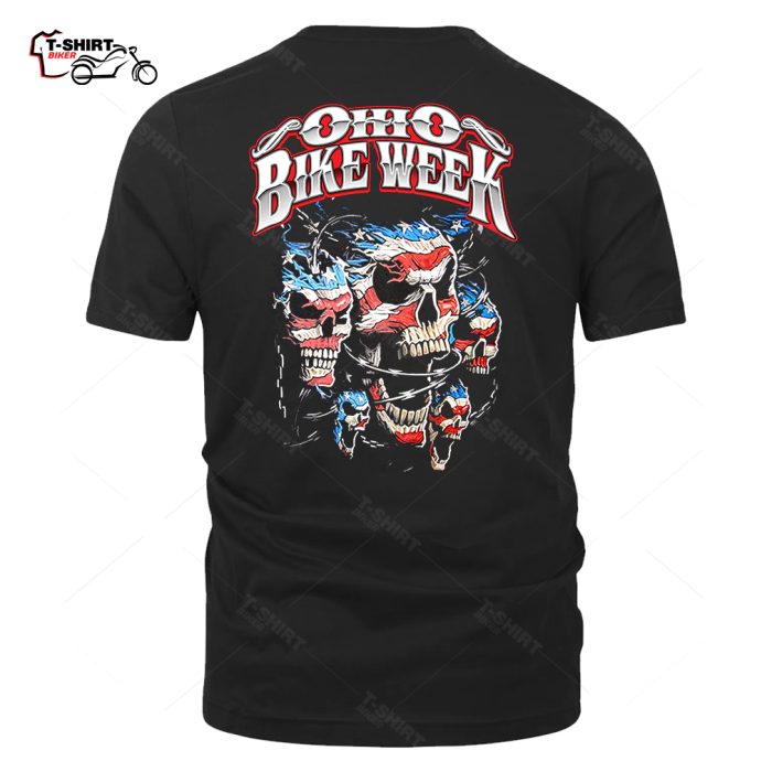 Ohio Bike Week Flag Patriotic Skulls Red White Blue Skull Licensed T Shirt 91605117 1
