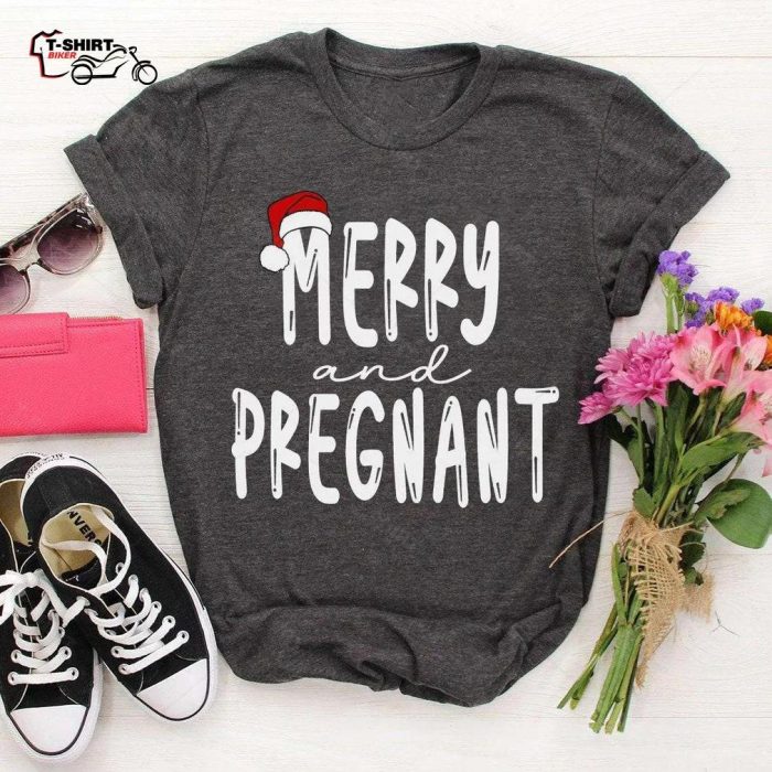 Merry And Pregnant Christmas T Shirt 1