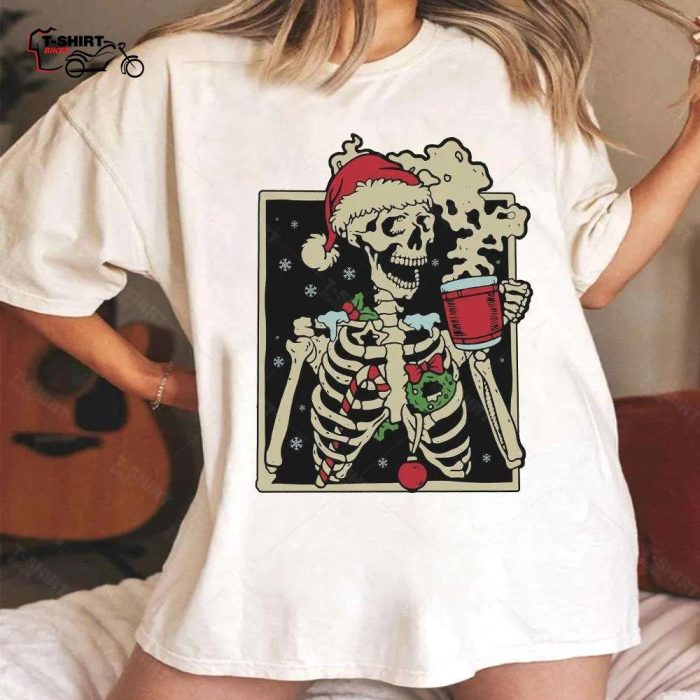 Dead Inside Skeleton Sarcastic Christmas Coffee T Shirt 1