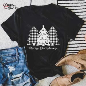 Plaid Christmas Trees Farmhouse T Shirt 1
