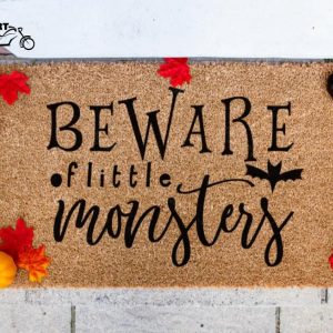 Beware Of Little Monsters Baby Bat Halloween Coir Doormat 1