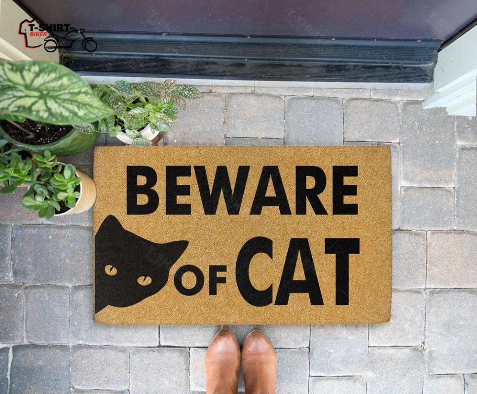 Beware Of The Black Cat Coir Doormat TShirt Biker