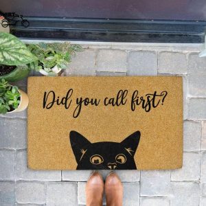 Black Cat Did You Call First Coir Doormat 1