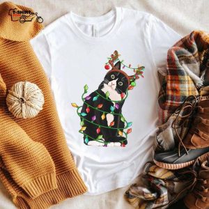 Black Cat Reindeer Antlers Christmas T Shirt 1