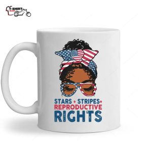 Black Messy Bun Afro Girl Stars Stripes Reproductive Right Ceramic Mug 1
