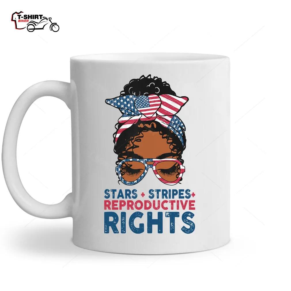 Black Messy Bun Afro Girl Stars Stripes Reproductive Right Ceramic Mug Black Messy Bun Afro Girl Stars Stripes Reproductive Right Ceramic Mug