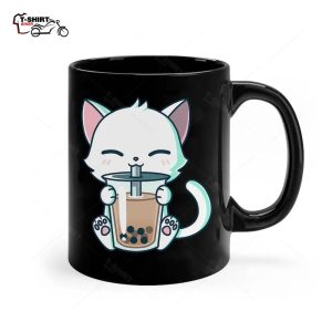 Boba Cat Drinking Boba Kitten Kawaii Japanese Kitty Ceramic Mug 1
