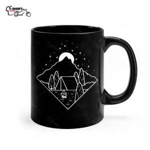 Camping Mountains Camp Moon Stars Hiking Adventure Lineart Ceramic Mug 1