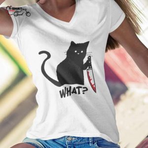 Cat Killer And Knife What Halloween T shirt 1