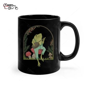 Cottagecore Aesthetic Frog Playing Banjo on Mushroom Cute Ceramic Mug 1