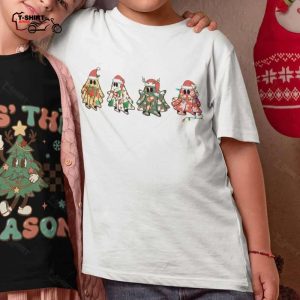 Cute Boo Ghost Costume Santa Reindeer Light With Candy Christmas T shirt 1