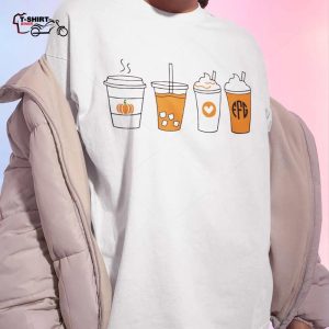 Fall Drink Pumpkin Spice Monogram Fall Halloween Cute T shirt 1