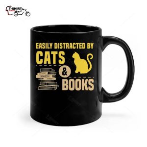 Easily Distracted By Cats And Books Funny Cats Lovers Ceramic Mug 1