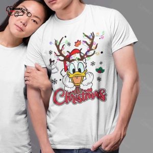 Donald Duck Reindeer Christmas White Tee Disney 1