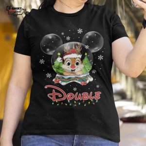 Double Mickey Snow Globe Christmas T Shirt Chip n Dale 1