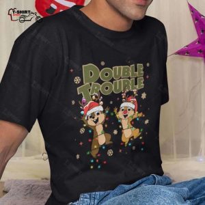 Double Trouble Costume Santa Reindeer Light Christmas Black Tee Chip n Dale 1