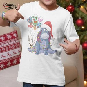 Eeyore Wear Santa Hat Mickey Balloon Light Christmas T shirt Winnie The Pooh 1