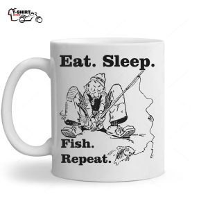 Fishing Fisherman Funny Eat Sleep Fish Repeat Fishermen Ceramic Mug 1