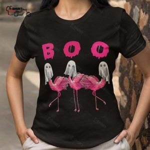 Flamingo Boo Halloween Breast Cancer T shirt 1
