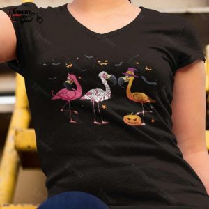 Flamingo Skeleton With Pumpkin Shirt Devil Witch Mummy T shirt 1