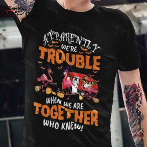 Flamingo Witch Apparently We Are Trouble Halloween Tee 1