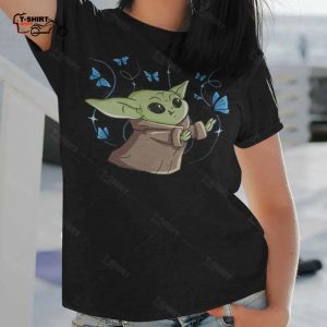 Grogu With Blue Butterflies T Shirt Star Wars 1