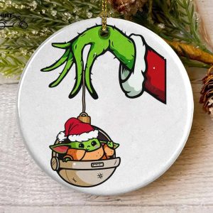 Grinch Hand Take Baby Yoda Christmas Ornament The Mandalorian 1