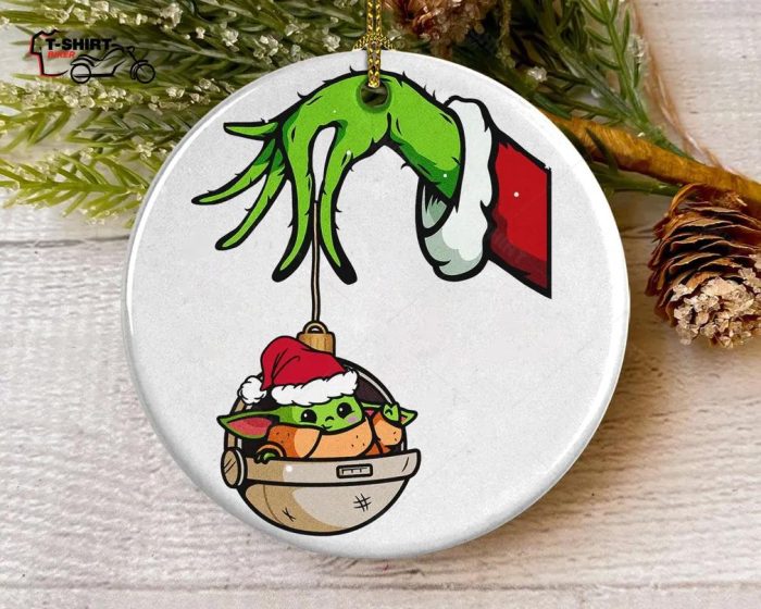 Grinch Hand Take Baby Yoda Christmas Ornament The Mandalorian 1