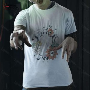 Ghost Cat Floral Halloween T shirt 1