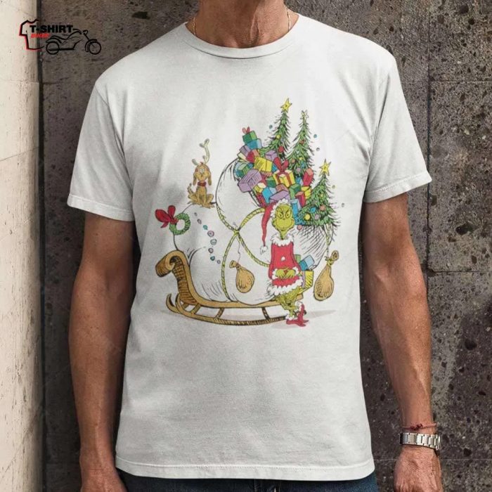 Grinch Santa Max Reindeer Sleigh Huge Bag Gifts Christmas T shirt 1