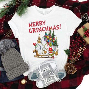 Grinch Santa Max Reindeer Sleigh Huge Bag Gifts Merry Christmas T shirt 1